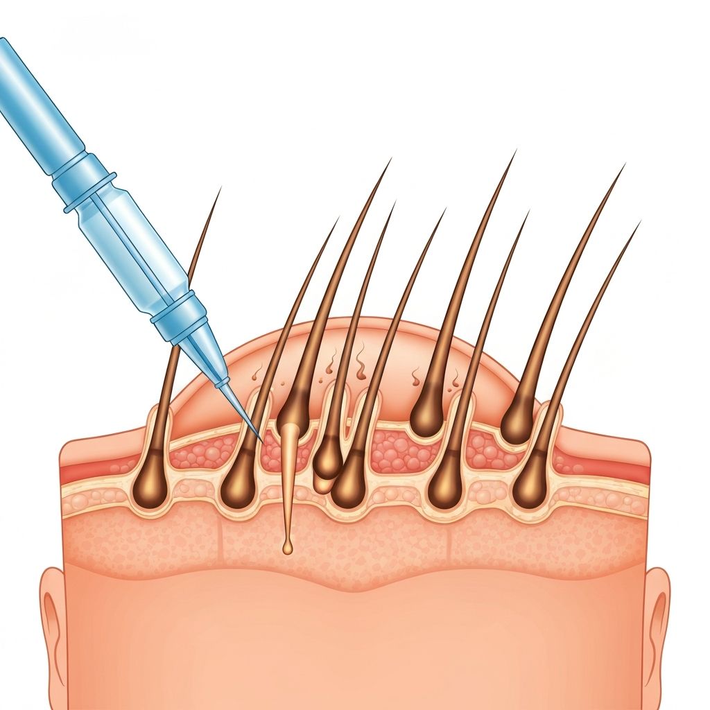 Close-up of a person examining early signs of hair thinning in the mirror